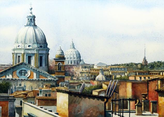Roma vista da Trinità dei Monti -- Acquarello - cm 25 x35 .jpg